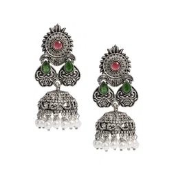 Shining Jewel - By Shivansh Silver-Plated Oxidised Contemporary Jhumkas-39