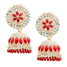 Shining Jewel - By Shivansh Gold-Plated Cubic Zirconia Studded Contemporary Jhumkas-11