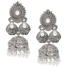 Shining Jewel - By Shivansh Silver-Plated Classic Jhumkas Earrings-image-99