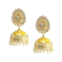 Shining Jewel - By Shivansh Gold-Plated Cubic Zirconia Contemporary Jhumkas Earrings-37