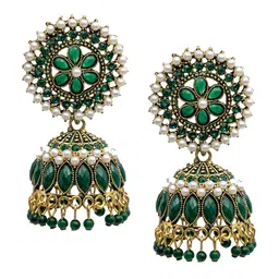 Shining Jewel - By Shivansh Gold-Plated Cubic Zirconia Studded Contemporary Jhumkas-10