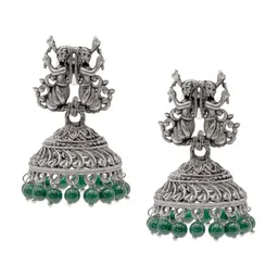 Shining Jewel - By Shivansh Silver Plated Dome Shaped Oxidised Jhumkas-image-62