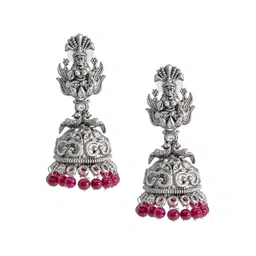 Shining Jewel - By Shivansh Silver Plated Cubic Zirconia Dome Shaped Oxidised Jhumkas-picture-26