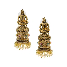 Shining Jewel - By Shivansh Gold-Plated Cubic Zirconia Contemporary Jhumkas Earrings-25