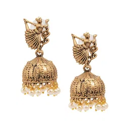 Shining Jewel - By Shivansh Gold Plated Oxidised Cubic Zirconia Studed Jhumkas-5