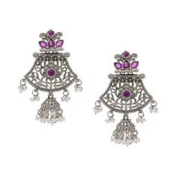 Shining Jewel - By Shivansh Silver-Plated Oxidised Contemporary Jhumkas-25