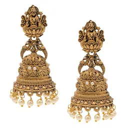 Shining Jewel - By Shivansh Gold Plated Beaded Dome Shaped Temple Jhumkas-image-85