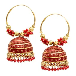 Shining Jewel - By Shivansh Gold-Plated Cubic Zirconia Studded & Beaded Jhumkas-36