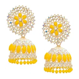 Shining Jewel - By Shivansh Gold-Plated Cubic Zirconia Studded & Beaded Jhumkas-picture-14