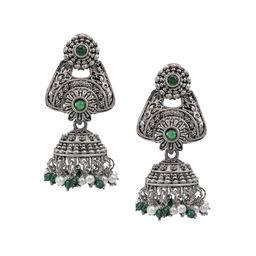 Shining Jewel - By Shivansh Silver Plated Cubic Zirconia Oxidised Jhumkas-image-12