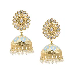 Shining Jewel - By Shivansh Dome Shaped Cubic Zirconia Gold-Plated Jhumkas-30