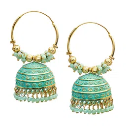 Shining Jewel - By Shivansh Gold-Plated Cubic Zirconia Studded Contemporary Jhumkas-18