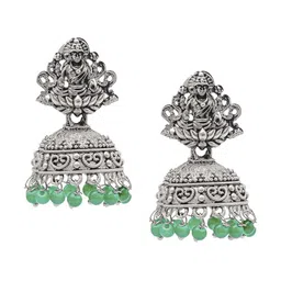 Shining Jewel - By Shivansh Silver-Plated Cubic Zirconia Studded Dome Shaped Jhumkas-49