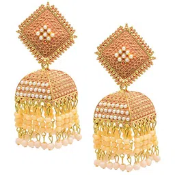 Shining Jewel - By Shivansh Gold-Plated Cubic Zirconia Studded Contemporary Jhumkas-27