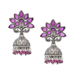 Shining Jewel - By Shivansh Silver-Plated Cubic Zirconia Dome Shaped Jhumkas-image-99