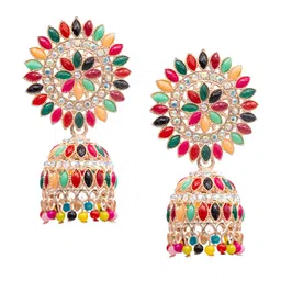 Shining Jewel - By Shivansh Gold-Plated Cubic Zirconia Studded Contemporary Jhumkas-12