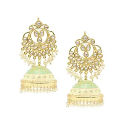 Shining Jewel - By Shivansh Gold-Plated Cubic Zirconia Studed Jhumkas-0