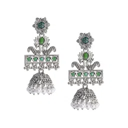 Shining Jewel - By Shivansh Silver-Plated Cubic Zirconia Studded Dome Shaped Jhumkas-43