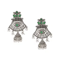 Shining Jewel - By Shivansh Silver-Plated Oxidised Contemporary Jhumkas-18