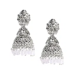 Shining Jewel - By Shivansh Silver-Plated Cubic Zirconia Studded Dome Shaped Jhumkas-54