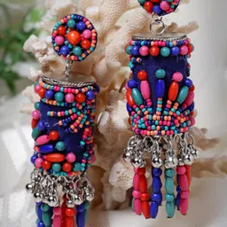Moedbuille Silver-Plated Beaded & Pearls Contemporary Drop Earrings-image-49