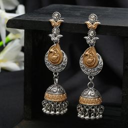 DressBerry Silver-Toned Dome Shaped Oxidised Jhumkas-18