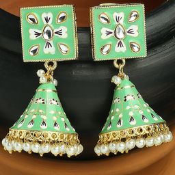 OOMPH Kundan Studded Dome Shaped Meenakari Jhumkas-9