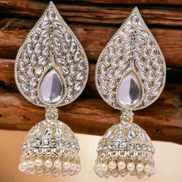 OOMPH Teardrop Shaped Kundan Jhumkas-15