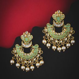 Carlton London Gold Plated Pearl Enamel Chandelier Jhumka Earring-picture-14