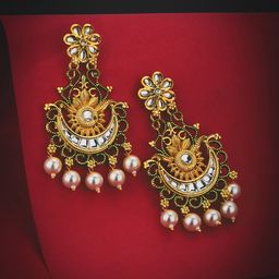 Carlton London Gold Plated Dangling Pearl Chandelier Jhumka Earring-picture-10