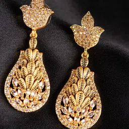 SHARLEEZ Rhodium-Plated American Diamond Studded Geometric Drop Earrings-13