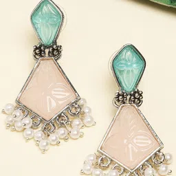 OOMPH Stones Studded & Beaded Geometric Drop Earrings-15