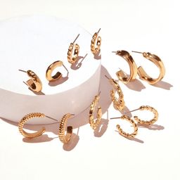 ToniQ Set of 6 Gold-Plate Contemporary Half Hoop Earrings-12
