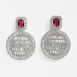 DressBerry Silver-Toned & Red Rhodium-Plated Geometric Drop Earrings-13