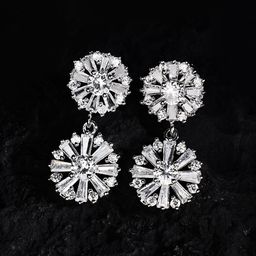 DressBerry Silver-Plated Zircon Stoned Floral Drop Earrings-image-29