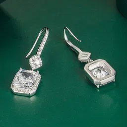Designs & You Silver Plated CZ Studded Drop Earrings-37