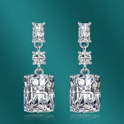 Designs & You Silver-Plated Geometric Cubic Zirconia Drop Earrings-3