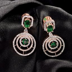Saraf RS Jewellery Green & White Studded Geometric Party Drop Earrings-image-89