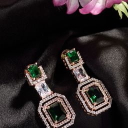 Saraf RS Jewellery Green & White Geometric Drop Earrings-picture-28