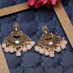 ADIVA Gold-Plated Pearl Studded Antique Classic Drop Earrings-50