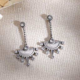 Rubans Silver Oxidised Floral Drop Earrings-image-24