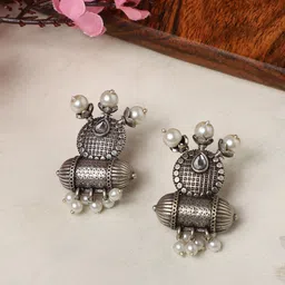 VENI Silver-Plated Classic Oxidised Drop Earrings-12