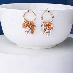 Accessorize Gold-Plated Shell Beaded Classic Hoop Earrings-1