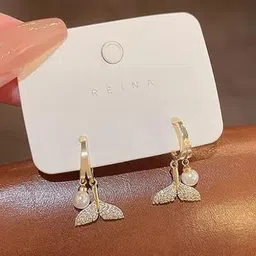 KRYSTALZ Gold-Plated Contemporary Drop Earrings-32