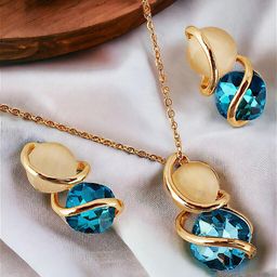 LUCKY JEWELLERY Gold Plated CZ-Studded Jewellery Set-52