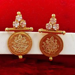 Anujeet Fashion Hub Gold-Plated American Diamond Studded Contemporary Drop Earrings-image-28