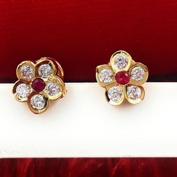 Anujeet Fashion Hub Gold-Plated American Diamond Studded Floral Studs Earrings-image-72