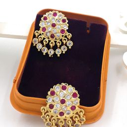 Anujeet Fashion Hub Gold-Plated American Diamond Stones Studded Contemporary Drop Earrings-image-37