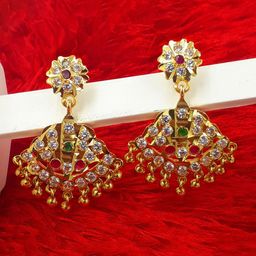 Anujeet Fashion Hub Gold Plated AD Studded Drop Earrings-image-9