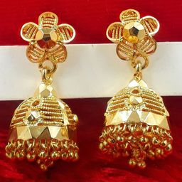 Anujeet Fashion Hub Gold-Plated Dome Shaped Jhumkas-image-5